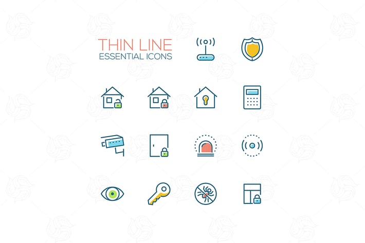 House Security - Thin Single Line Icons Set