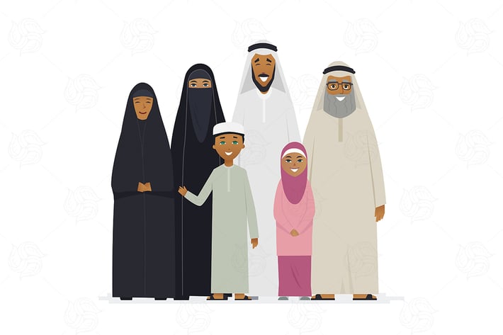 Big Muslim family - vector illustration