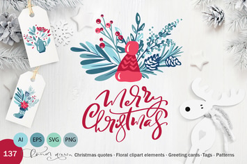 Christmas floral holiday elements