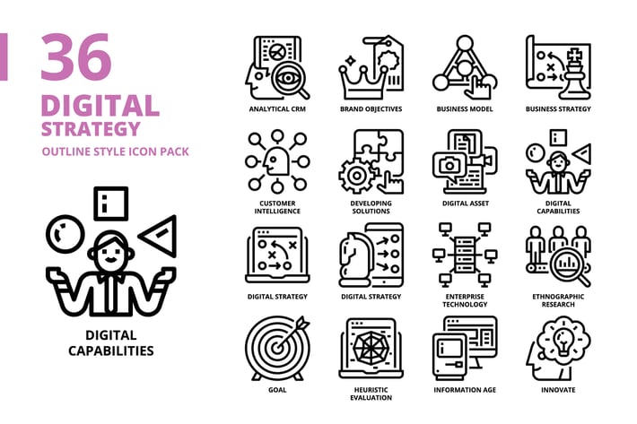 Digital Strategy Outline Style Icon Set