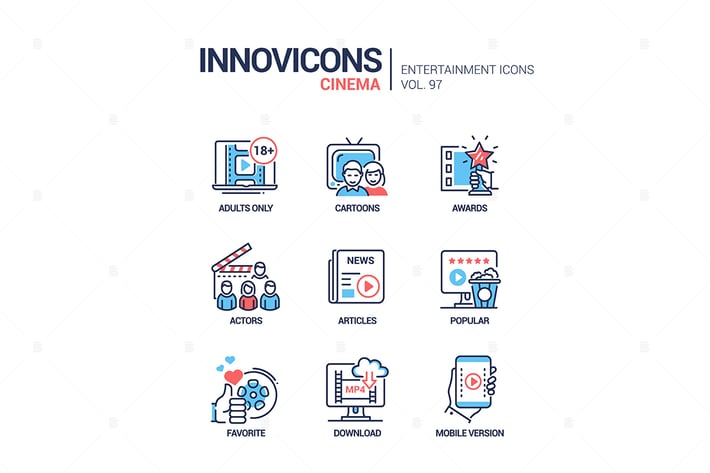 Cinema online service - line design style icons