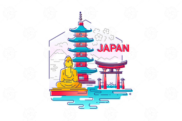 Japan - modern vector line travel illustration