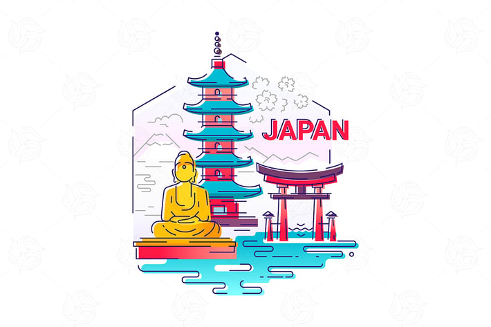 Japan - modern vector line travel illustration