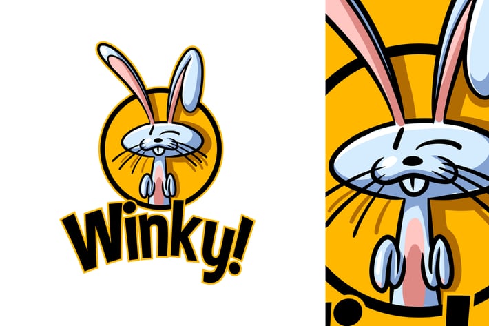 Winking Cartoon Rabbit  Mascot Logo