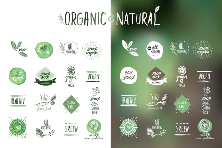 Organic food stickers and badges