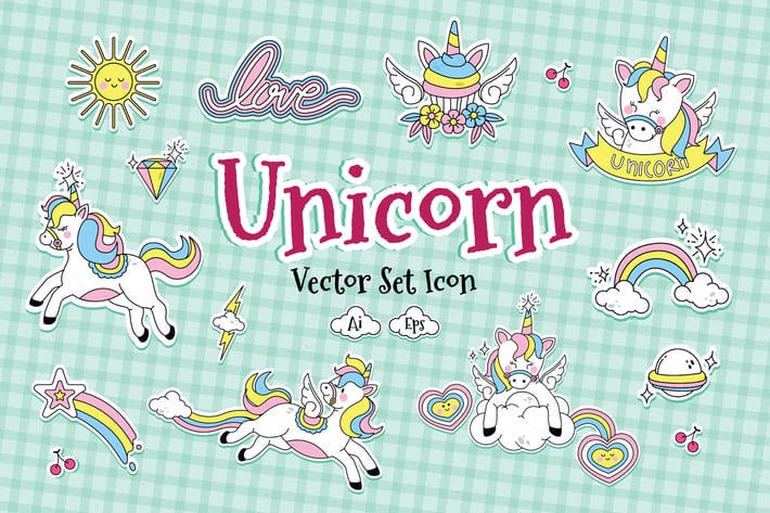 Unicorn Vector Set Icon