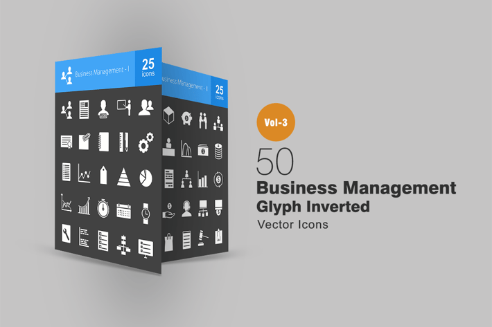50 Business Management Glyph Inverted Icons