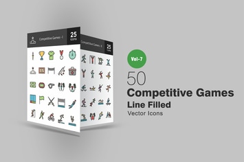 50 Competitive Games Filled Line Icons