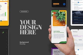 Hand Holding Phone Mockup Curved Edge Display Set 