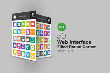 50 Web Interface Filled Round Corner Icons