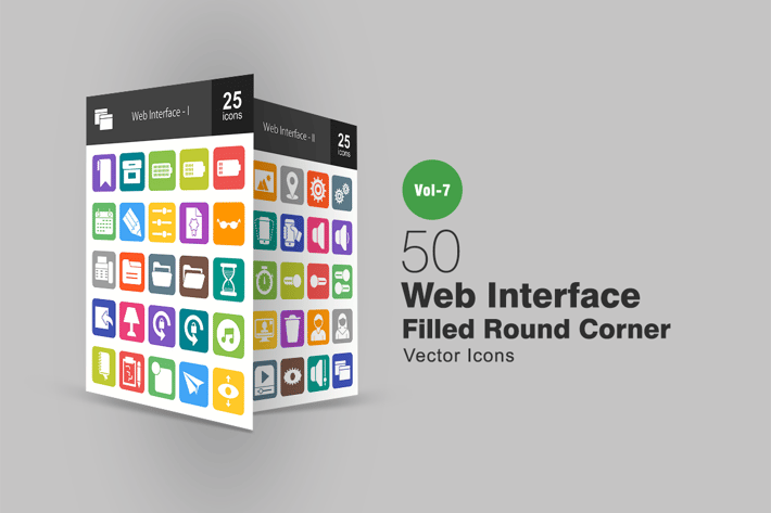 50 Web Interface Filled Round Corner Icons