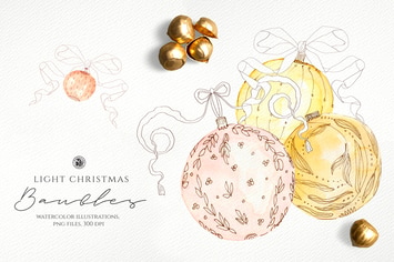 Light Christmas Watercolor Baubles