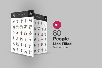 60 People Filled Line Icons
