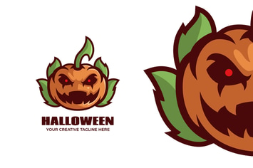 Pumpkin Halloween Cartoon Mascot Logo Template