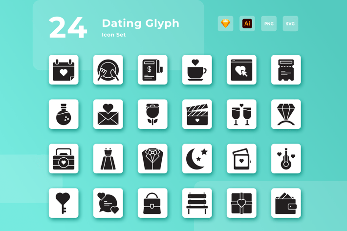 Valentine Dating Glyph Icon Set