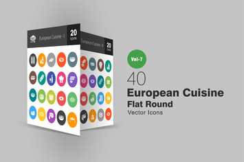 40 European Cuisine Flat Round Icons