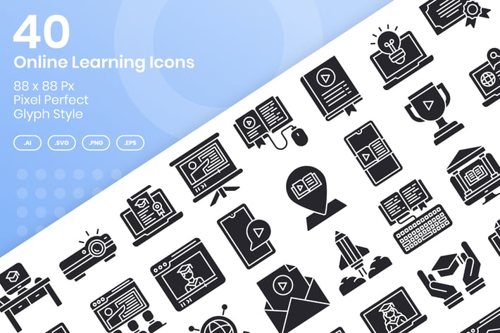 40 Online Learning Icons Set - Glyph
