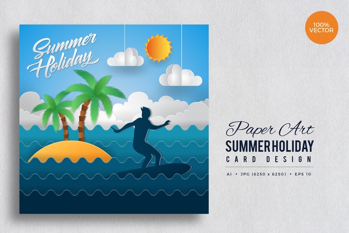 Paper Art Summer Holiday Vector Card Vol.1