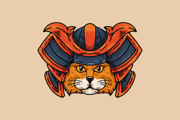 Cat With Samurai Helmet