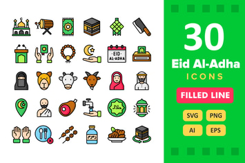 30 Eid Al-Adha Icons - Filled Line