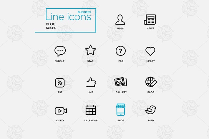 Single Line Blogging Pictograms Set