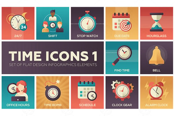 Time icons - set of flat infographic elements