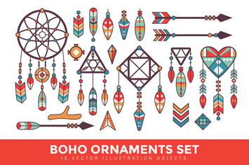 Vintage Boho Ornaments Set Vector Illustration