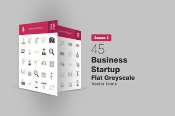 45 Business Startup Flat Greyscale Icons