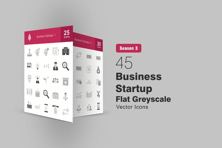 45 Business Startup Flat Greyscale Icons