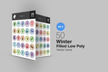50 Winter Filled Low Poly Icons