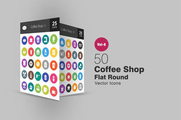 50 Coffee Shop Glyph Multicolor BG Icons