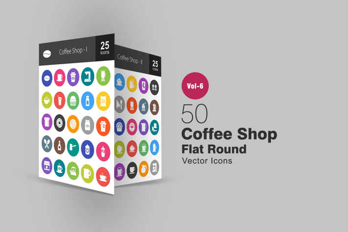 50 Coffee Shop Glyph Multicolor BG Icons