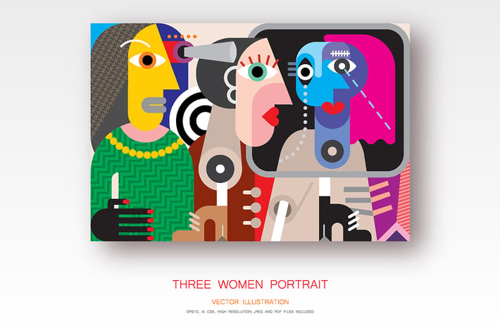 Three women portrait vector illustration