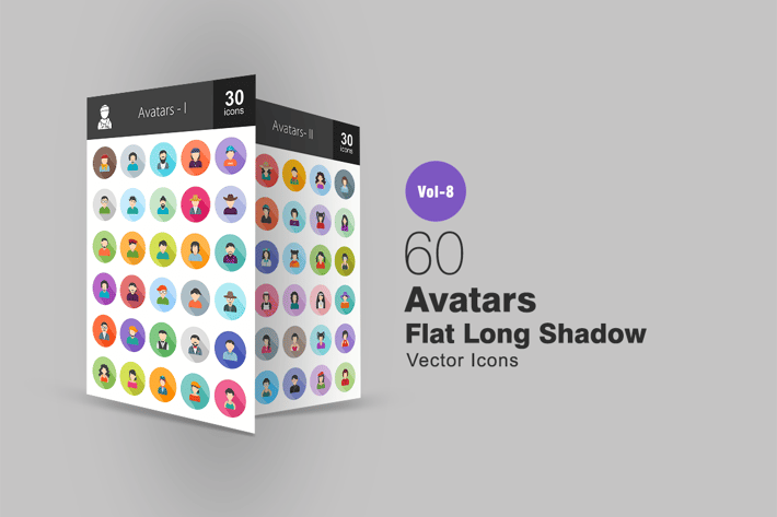 60 Avatars Flat Shadowed Icons