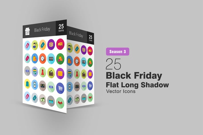 25 Black Friday Flat Long Shadow Icons