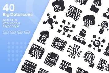 40 Big Data Icons Set - Glyph