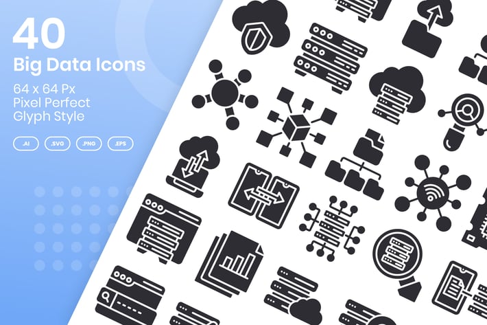 40 Big Data Icons Set - Glyph