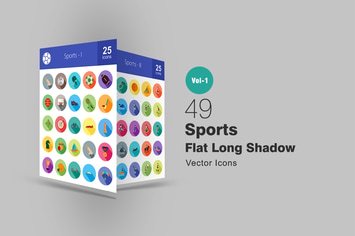 49 Sports Flat Long Shadow Icons