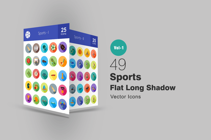 49 Sports Flat Long Shadow Icons