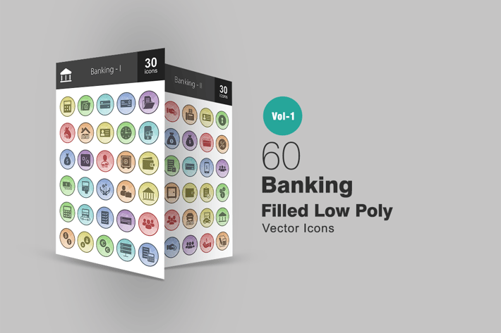 60 Banking Filled Low Poly Icons