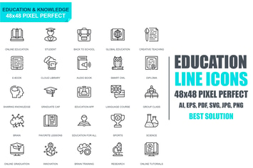 Simple Set Education and Knowledge Line Icons