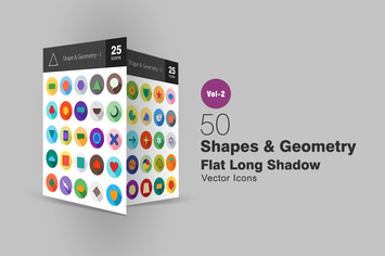 50 Shapes & Geometry Flat Long Shadow Icons