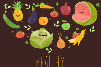 Cartoon vegetable cute characters face. 