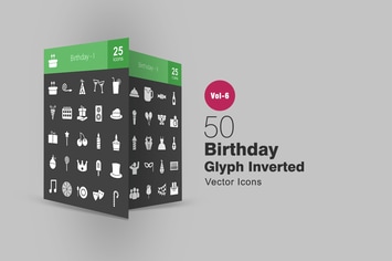 50 Birthday Glyph Inverted Icons