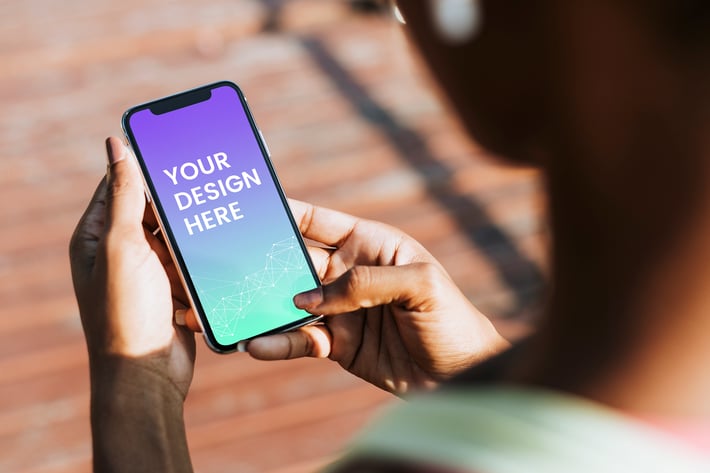 sportive woman using her phone in a park mockup