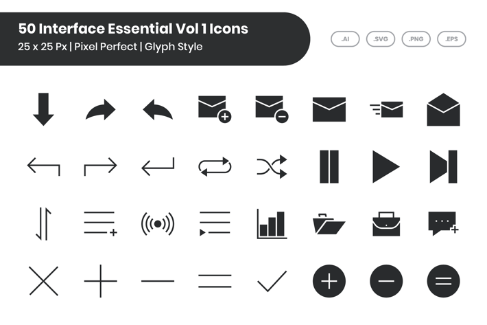 50 Interface Essential Icons Vol 1 - Glyph