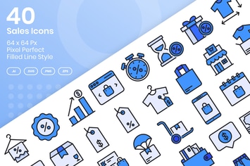 40 Sales Icons Set - Filled Line