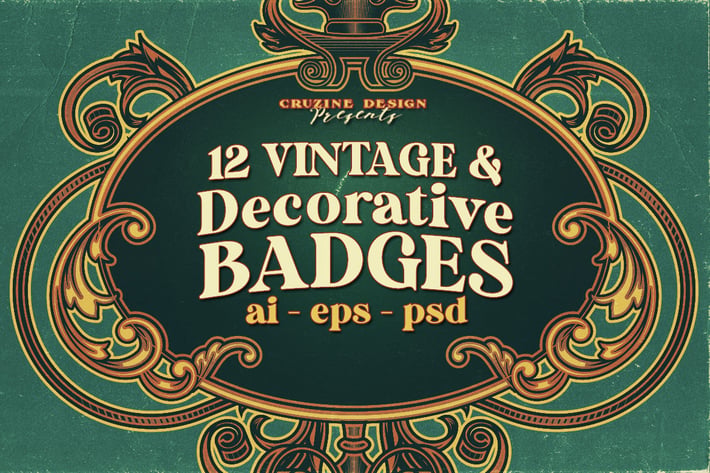 12 Decorative Vintage Frames Badges