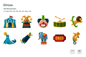 Circus Entertainment Flat Colored Icons