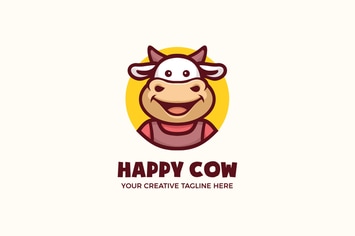 Happy Cow Milk Farm Mascot Character Logo Template